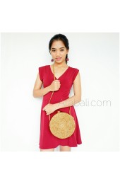 Ata round bag flower pattern with rattan strap